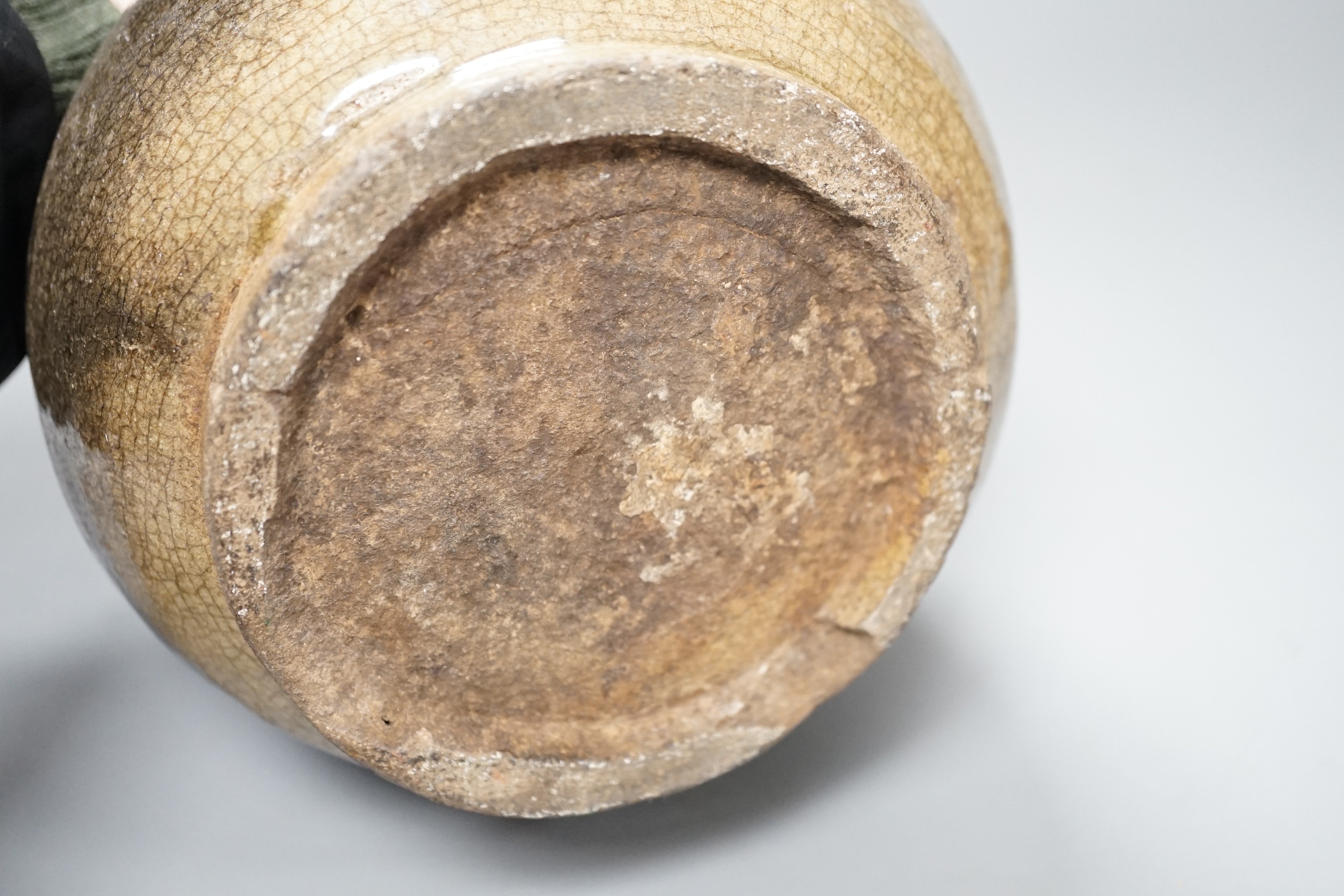 A South East Asian two-handled stoneware jar, possibly Annamese, 15th/16th century, 14cm